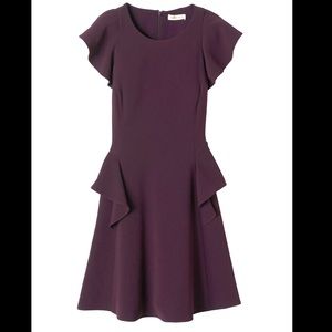 Rebecca Taylor SHORT SLEEVE CREPE RUFFLE DRESS